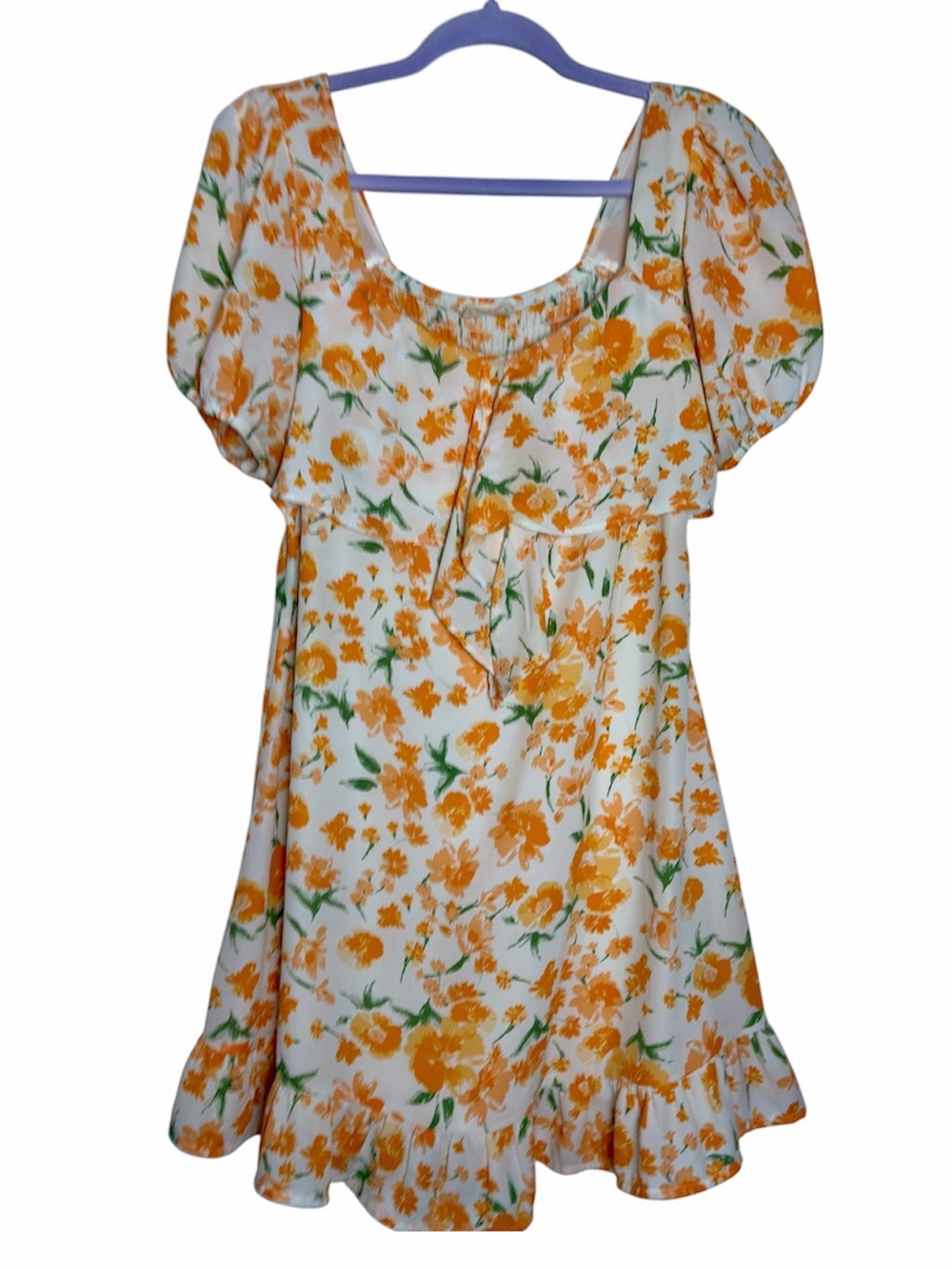 Sienna Sky White & Orange Floral Puff-Sleeve Sundress - Picture 4 of 5